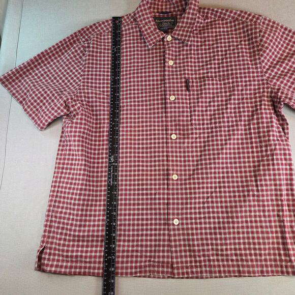 Abercrombie & Fitch Red Plaid Button Up Shirt L Short Sleeve Cotton - Picture 5 of 9